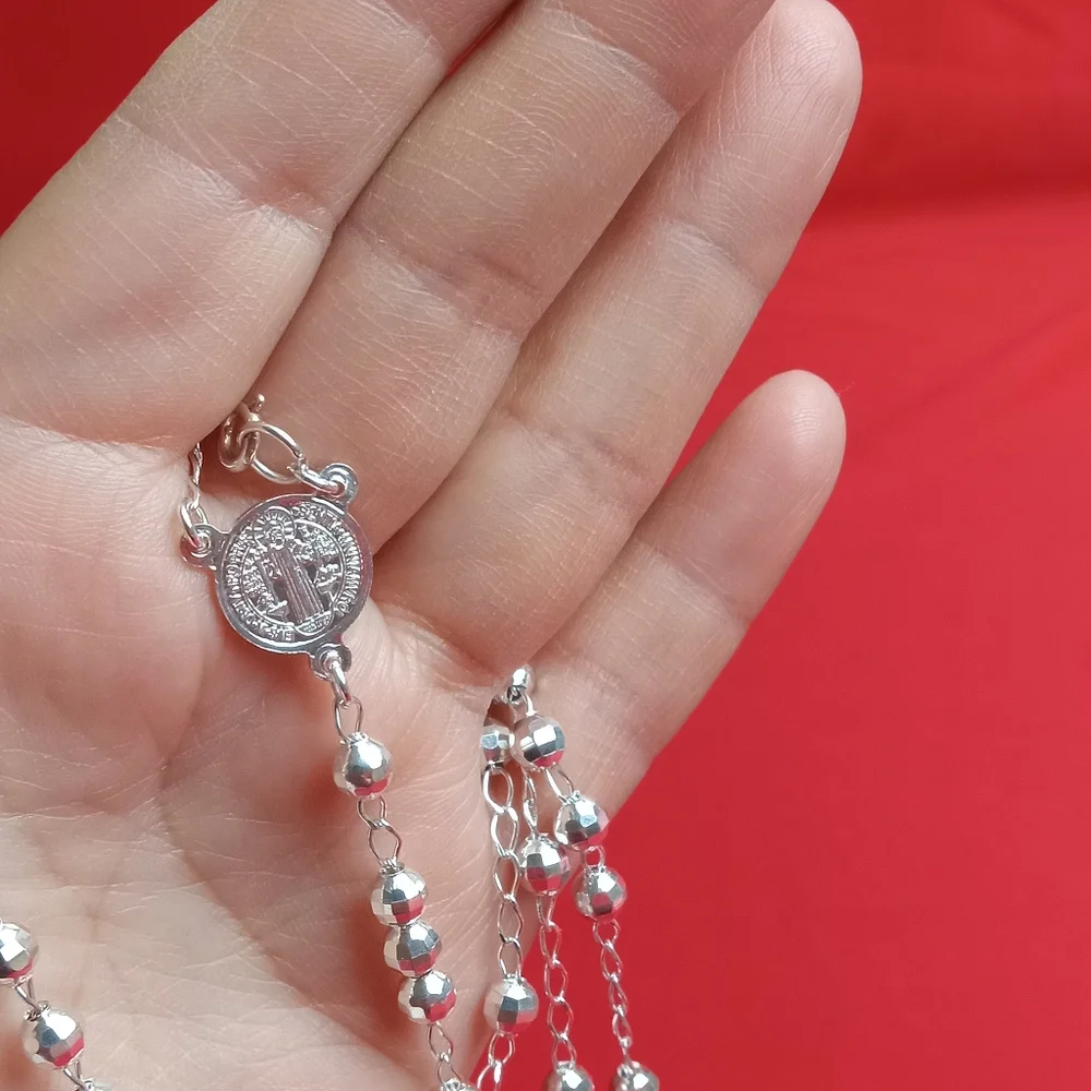 925‎ sterling SILVER men and women/Catholic ROSARIO necklace
